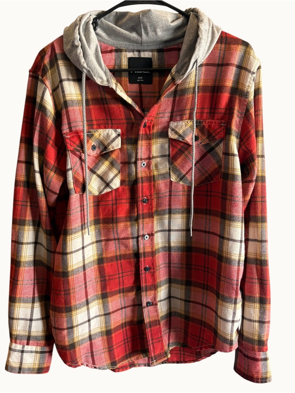 RSQ Hooded Plaid Flannel Shirt Jacket Men’s Size Small Red